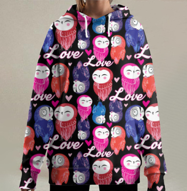 Влюблённые совушки, Hoodie Long Oversize 3D