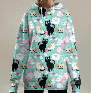 Забавные коты, Hoodie Long Oversize 3D