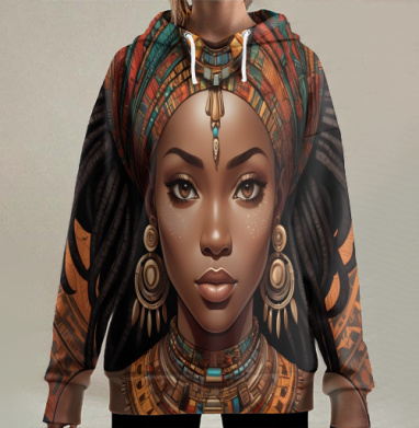 Величественная африканская царица с золотыми украшениями, Hoodie Long Oversize 3D