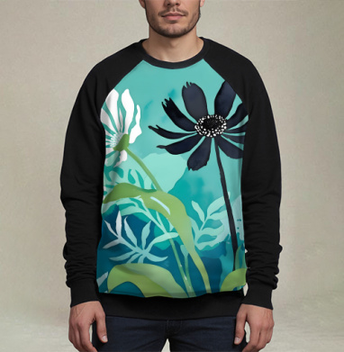Modern Teal Floral Composition / Абстрактная бирюзовая цветочная композиция - Магазин футболок RazzhivinaKs - Дизайнерские принты