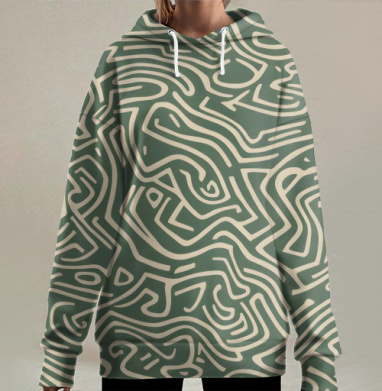 Абстрактный узор плавных линий создает динамичное движение, Hoodie Long Oversize 3D