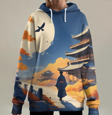 Путь под луной: японская гармония и созерцание, Hoodie Long Oversize 3D