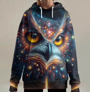 Космическая Сова – Страж Вселенского Разума, Hoodie Long Oversize 3D