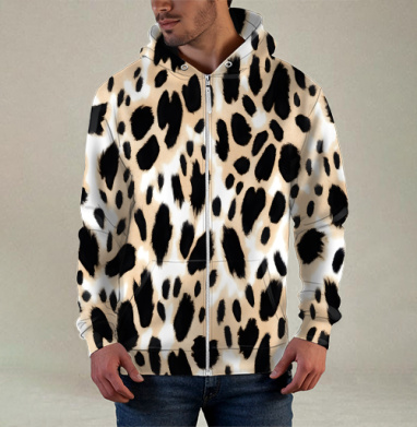 Beige leopard / Стильный леопардовый узор в бежевых тонах для декора интерьера, Толстовка мужская на молнии 3Д полная запечатка