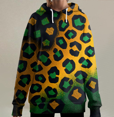 Граффити леопардовый узор яркий золотой, Hoodie Long Oversize 3D