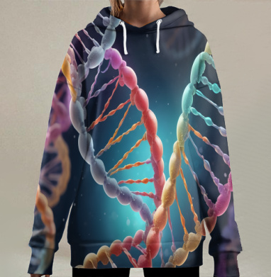 Яркие спирали ДНК, символ жизни, будущего науки, Hoodie Long Oversize 3D
