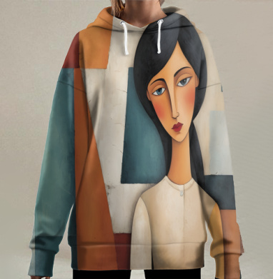 Задумчивый женский портрет в стиле модерн, Hoodie Long Oversize 3D