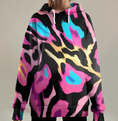 Яркий леопардовый узор для смелых, Hoodie Long Oversize 3D