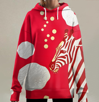 Зебра на алом фоне, Hoodie Long Oversize 3D