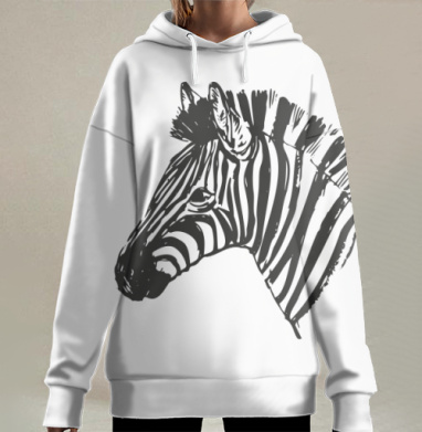 Зебра иллюстрация дикое животное полосатая, Hoodie Long Oversize 3D