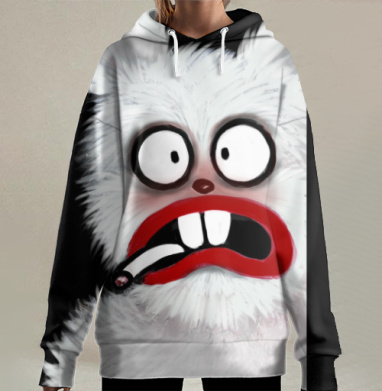 Антропоморфный кролик в шоке – цифровой арт, Hoodie Long Oversize 3D