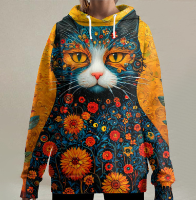 Кот в стиле Густава Климта, Hoodie Long Oversize 3D