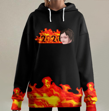 Год 2020 в огне с девочкой мем девочка и пожар 2020 год, Hoodie Long Oversize 3D