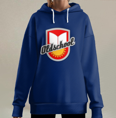 Значок с книгой и солнцем Винтажный знак Старой Школы, Hoodie Long Oversize 3D