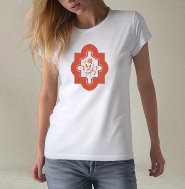 Терракотовая ветвь граната в восточной арке для декора интерьера, Футболка женская белая 180гр