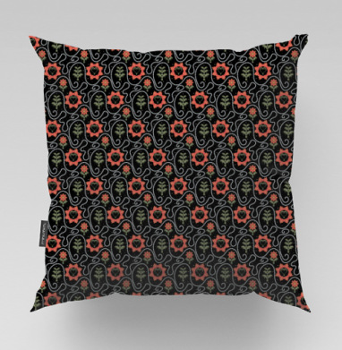 Этнический узор с сердцами и растениями / Ethnic Pattern Style, Подушка велюр плюшевая 45х45