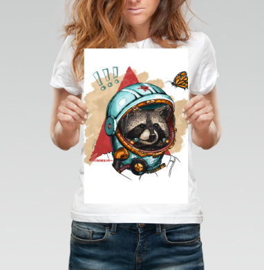Енот-космонавт с бабочкой: милый контраст в иллюстрации - Постеры Волк - купить в интернет-магазине Maryjane в Москве