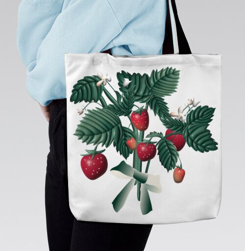 Strawberry Bouquet Berries Summer / Клубничный Букет Ягоды Лето, Сумка с ручкой и внутренним карманом на молнии