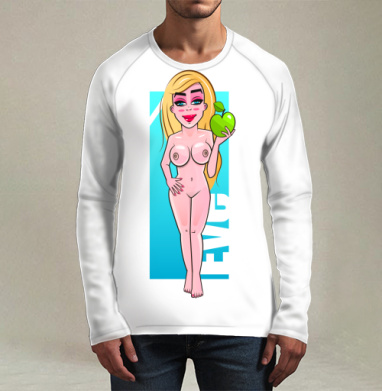 Nude Eve Apple / Красивая блондинка с сочным зеленым яблоком Ева Искушение Сад, Футболка мужская лонгслив 3Д