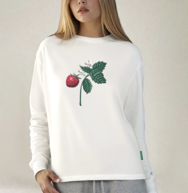 Strawberry / Клубника — Спелая красная ягода в саду Клубника Ягода Сад, Футболка лонгслив женская белая