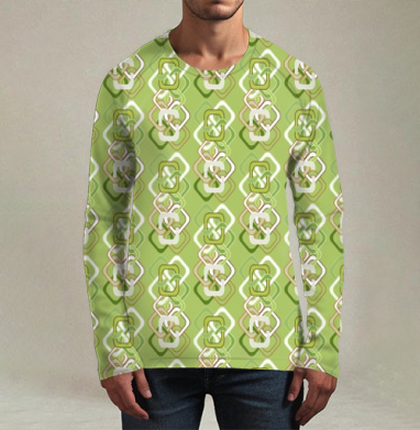 Оливковый геометрический узор в стиле семидесятых Retro Geometric Pattern, Футболка мужская лонгслив 3Д