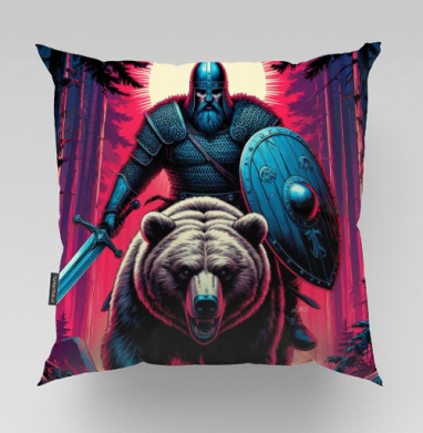 Viking Warrior Bear / Викинг на медведе в стиле ретроволна медведь воин фэнтези - Магазин футболок jestkrd, Подушки