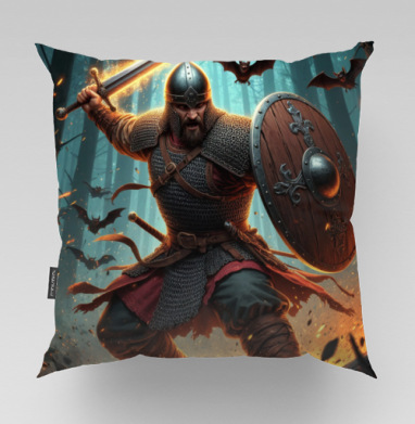 Viking / Викинг - Яростный викинг с пылающим мечом и щитом воин северная битва - Магазин футболок jestkrd, Подушки