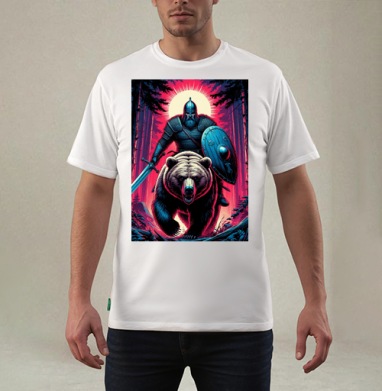 Viking Warrior Bear / Викинг на медведе в стиле ретроволна медведь воин фэнтези, Футболка мужская REGULAR белая