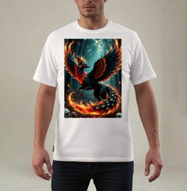 Fire Fox Phoenix Hybrid – Огненная лиса феникс в лесу мистический дух природы, Футболка мужская REGULAR белая