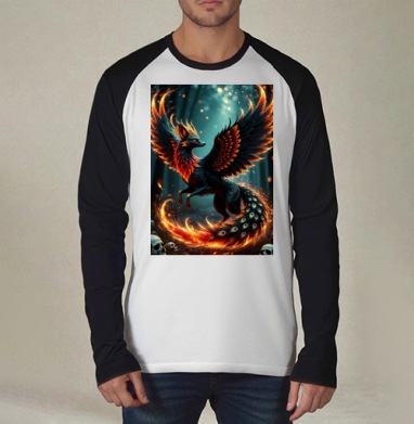 Fire Fox Phoenix Hybrid – Огненная лиса феникс в лесу мистический дух природы, Футболка длинный рукав / Мужчинам / Реглан / Принт