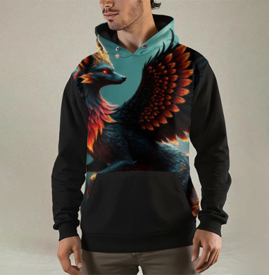 Fire Fox Phoenix Hybrid – Огненная лиса феникс в лесу мистический дух природы, Толстовка мужская Regular 3D