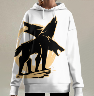 Mystical Three-headed Wolf – Мистический Силуэт Трехглавого Волка, Hoodie Long Oversize 3D