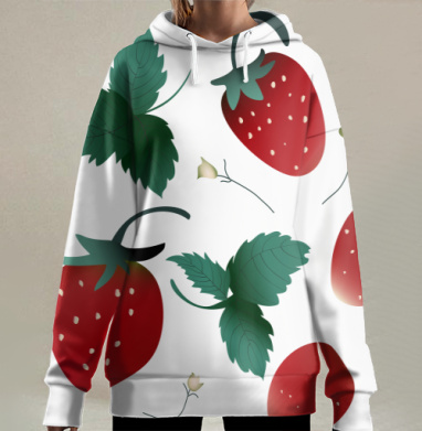 Fresh Red Sweet Berries Strawberry Garden – Садовая клубника, Hoodie Long Oversize 3D