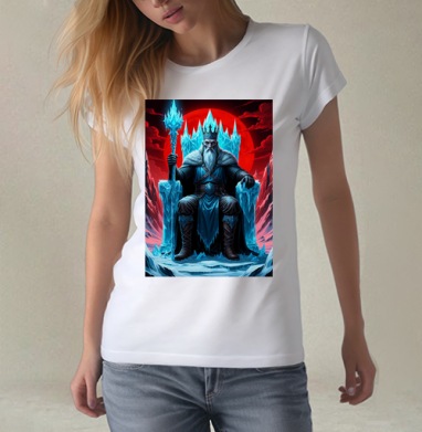 Powerful Eternal Ice King Sitting On Throne - Вечный Ледяной Король Трон - Магазин футболок jestkrd