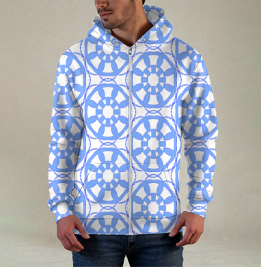 Blue Geometric Tile Pattern / Синий Геометрический Узор синий серый орнамент, Толстовка мужская на молнии 3Д полная запечатка