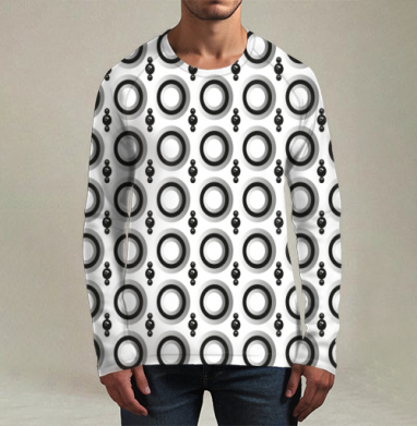 Узор с кольцами и сферами Geometric pattern and black spheres, Футболка мужская лонгслив 3Д