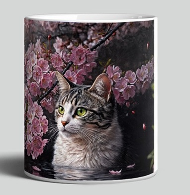 Cat in sakura – Полосатый кот среди розовых лепестков Кот сакура вишня - Магазин футболок AnnArtshock - Дизайнерские принты