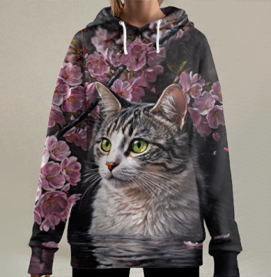 Cat in sakura – Полосатый кот среди розовых лепестков Кот сакура вишня - Магазин футболок AnnArtshock - Дизайнерские принты