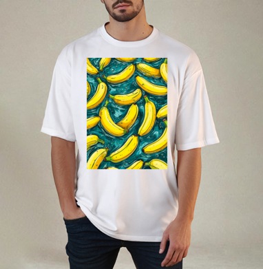 Refreshing Tropical Bananas in Water / Свежие желтые бананы в воде, Футболка / Мужчинам / Оверсайз / Белая / C принтом