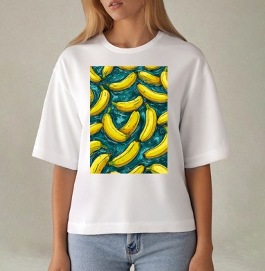 Refreshing Tropical Bananas in Water / Свежие желтые бананы в воде, Футболка женская оверсайз Mido