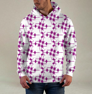 Геометрический узор фуксия на сером Abstract Fuchsia Grey Pattern, Худи / Мужская / С карманом / 3D