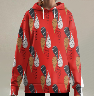 Абстрактный графический узор лепестки / Abstract pattern red drops, Hoodie Long Oversize 3D