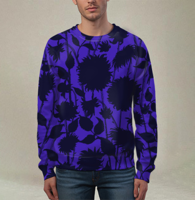 Black Sunflower Silhouette Черный силуэт подсолнуха синие темные подсолнухи, Свитшот мужской 3D
