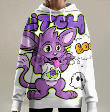 Веселый фиолетовый монстр Глюк и маленькие привидения Glitch / Сбой, Hoodie Long Oversize 3D