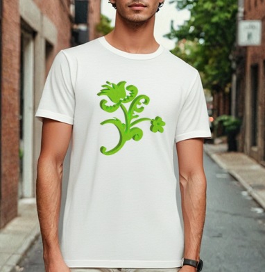 Green 3D flower / Зеленый объемный цветок современном стиле фольклора, Футболка мужская Base белая