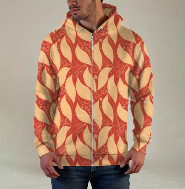 Organic Autumn Leaves Pattern / Узор Осенние Листья стильный домашний текстиль, Толстовка мужская на молнии 3Д полная запечатка
