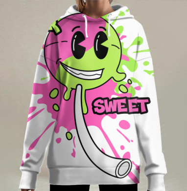 Яркий леденец кислый и сладкий с улыбкой, Hoodie Long Oversize 3D