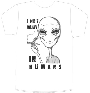 Футболка «I DON’T BELIEVE IN HUMANS» с графикой пришельца - Своя футболка белая A6 (10 x 15 см)