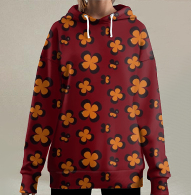 Теплые цветочные мотивы бордового цвета для интерьера и текстиля, Hoodie Long Oversize 3D
