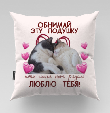 Коты обнимаются любовь на этой подушке, Подушка велюр плюшевая 45х45